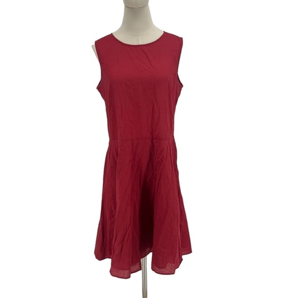 Red Linen Sleeveless Button Up Back Skater Dress Size Medium Junior’s - Picture 1 of 7